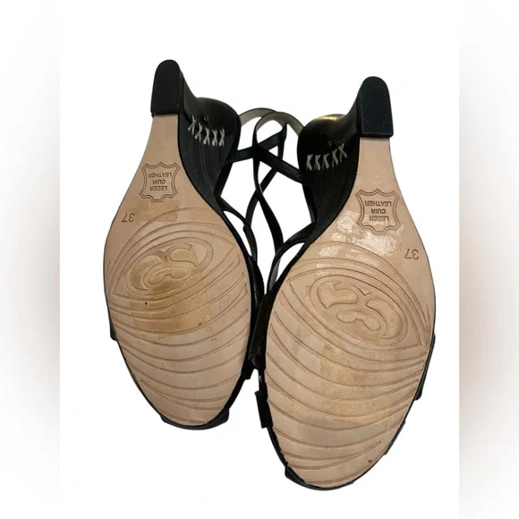 Y2K Millennial Diva Vintage Leather Slingback Woven Cute Cutout Wedge Heel EU 37 - Picture 16 of 16